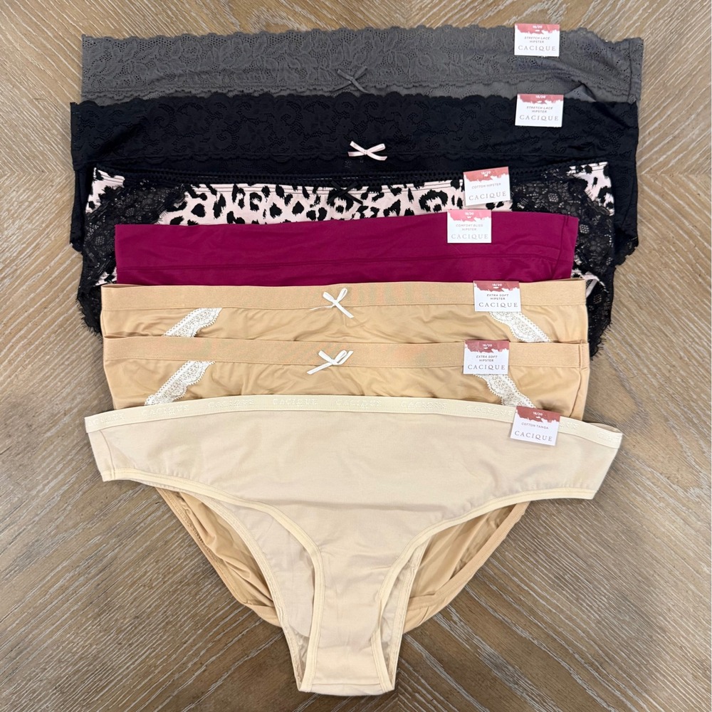 NWT Cacique 7pc Panty Bundle Lace Cotton Hipster Tanga Size 18/20 $87 Retail